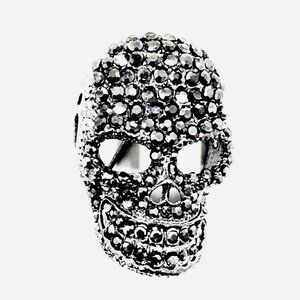 Halloween Goth Biker Gunmetal Rhinestone Skull Brooch OR Pendant 1.25”X1” NWOT